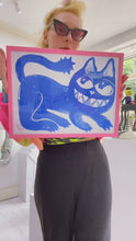 Load and play video in Gallery viewer, Blue Cat riso print
